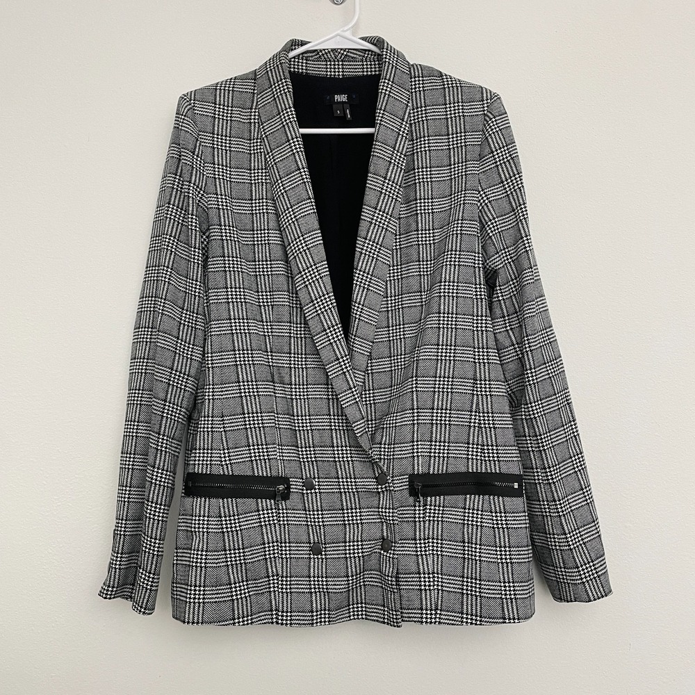 Paige Blazer Women S Black White Checkered Houndstooth Classic Preppy Office